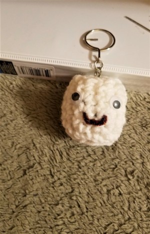 Crochet Marshmallow Key Ring Fob - done