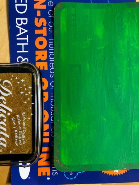 Christmas Tree Ribbon Card - one side painted green