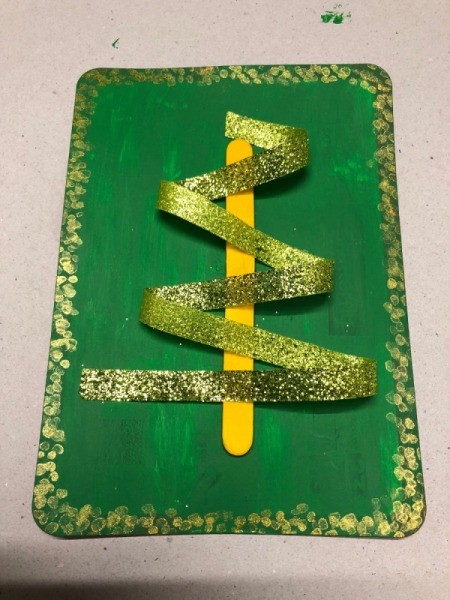 Christmas Tree Ribbon Card - glue a swirl of ribbon to the craft stick to make the tree