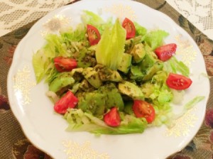 bowl of Tarragon Soy Avocado on lettuce