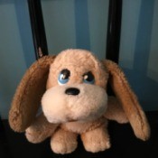 Identifying a Stuffed Toy - small tan, brown, and cream stuffed puppy