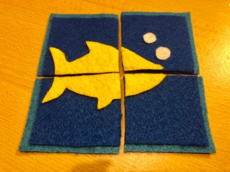 Children's Soft Puzzle - find the middle of the side and cut in half again, 4 pieces