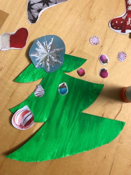 Kids' Christmas Tree Craft - have kids start gluing on the decorations