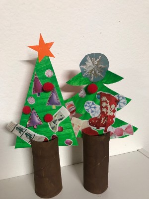 Kids' Christmas Tree Craft - two finished trees