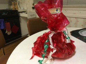 DIY Gift Baskets - wrapped large gift with tag