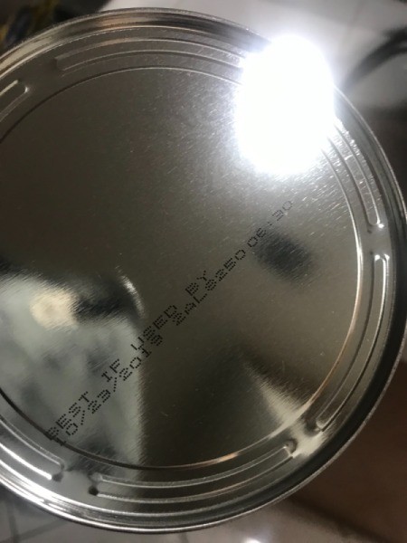 The expiration date on a can of fried onions.