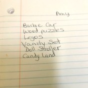 A wish list for a girl named Amy.