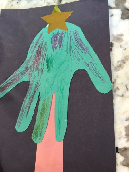 Christmas Tree Card Made by a Toddler - gel pens