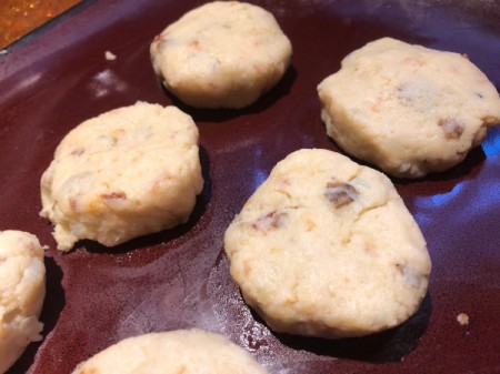 formed Potato Patties on grill