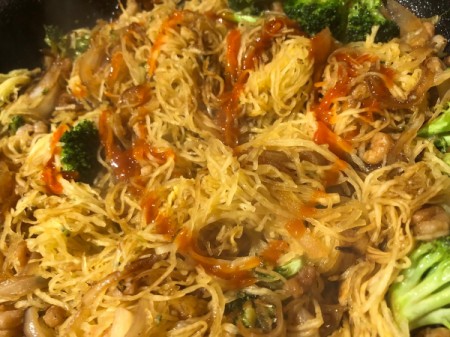 adding sauces to pan