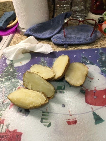 cut cooked potatoes