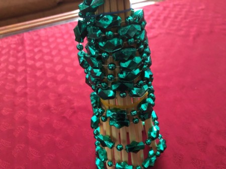 Chopstick and Bead Christmas Tree - wrap with beads and secure the top with another rubber band