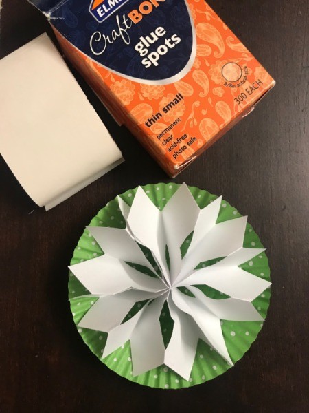 Snowflake Bow for Oversize Gift - box of glue spots and snowflake stuck to the liner