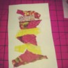Save Scraps of Colorful Paper for Scrapbook Cards - torn scraps of paper glued to a rectangle of white paper