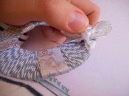 Mini Wreath Ornament - closeup of bow with  bead stitching