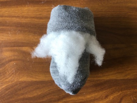 DIY Gnome Dolls - insert 3 sections of cotton into the fold for the beard
