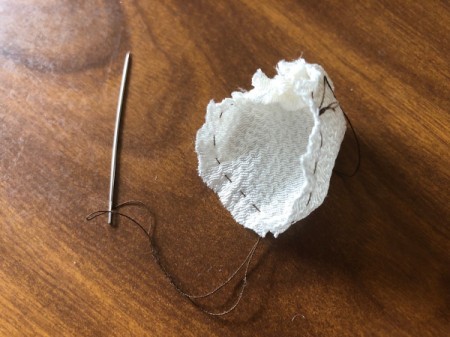 DIY Gnome Dolls - sew a running stitch around the edge of the circle and gather to make a bowl