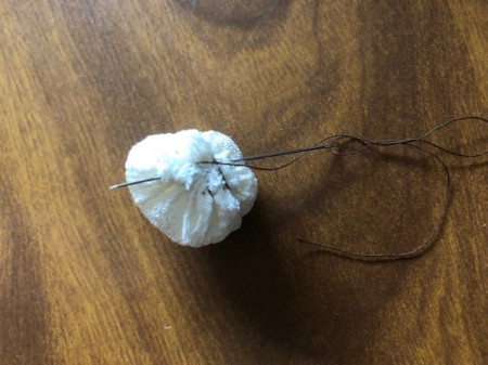 DIY Gnome Dolls - pull thread taut and sew the nose closed