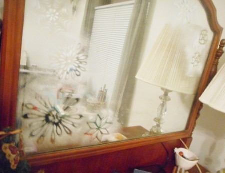 Snowy Window or Mirror - dresser mirror with snowflake patterns