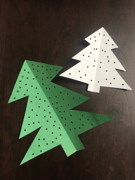 Christmas Ornament Card - two trees covered in holes