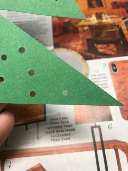 Christmas Ornament Card - view of the tree with one hole backed