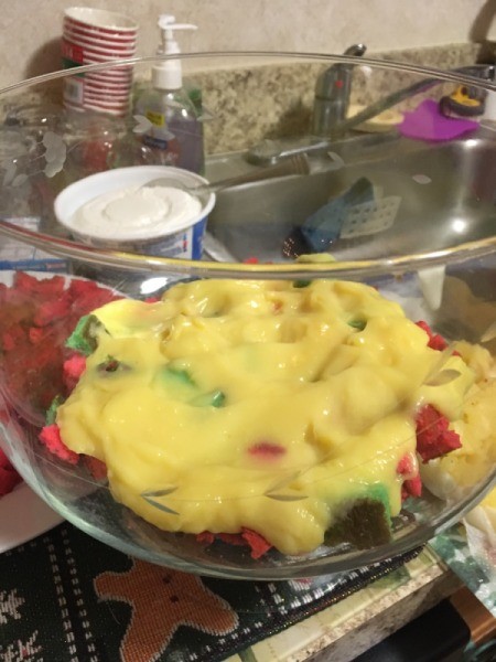 pudding on cake pieces