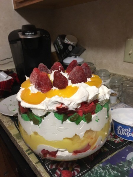 Dessert Trifle topped with fruit