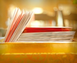 Pile of greeting cards.