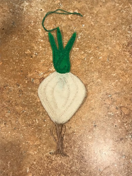 Felt Shallot Ornament - felt shallot ornament with floss hanger