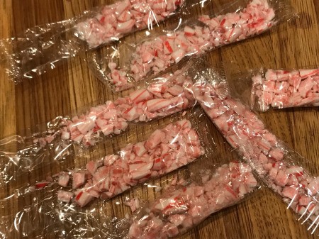 Hot Cocoa Ornaments - crushed candy canes in their wrappers