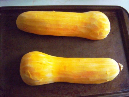peeled Butternut Squash on baking tray