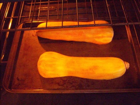 peeled Butternut Squash in oven