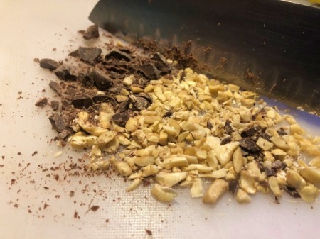 chopping chocolate and cashews