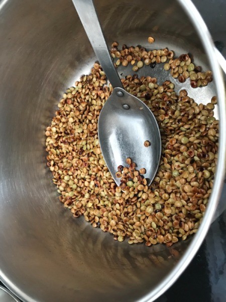 browned Lentils in pan