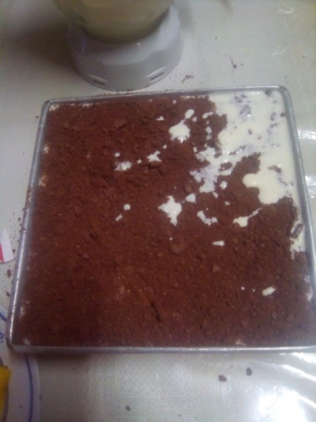 crumbs spread on Dream Cake