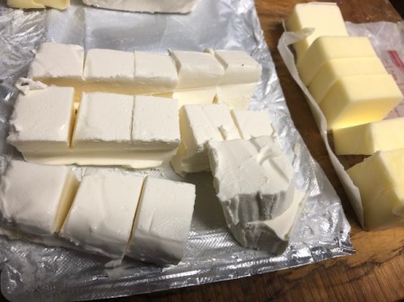 cutting cream cheese and butter