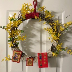 Chinese New Year Wreath - wreath hanging on door