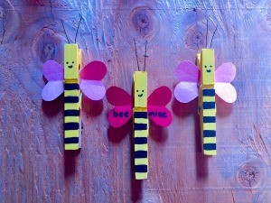 "Bee Mine" Clothespin Craft - three finished bee clothespins
