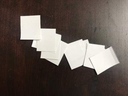 Paper Plate Clock - cut squares from white stickers