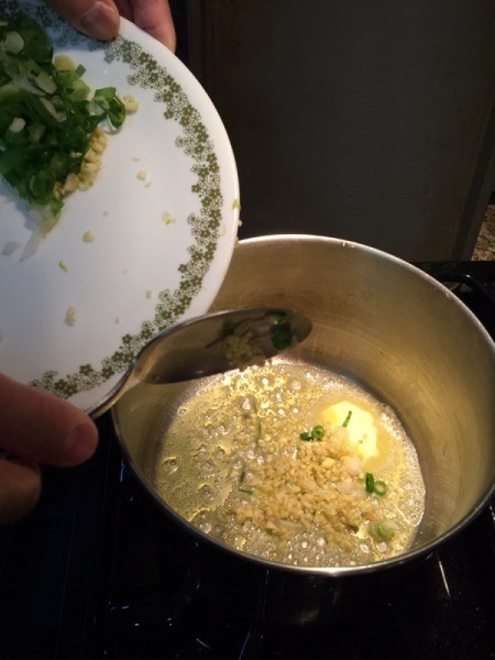 chopped garlic in pan