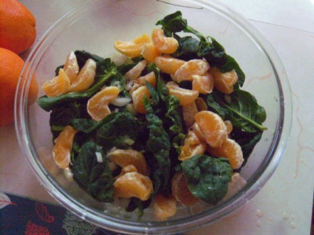 Spinach and Orange in bowl