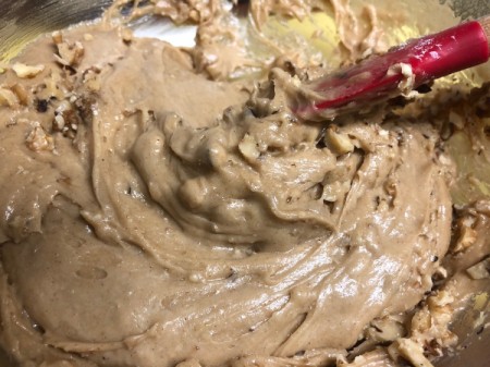 blending walnuts into batter