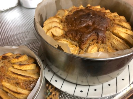 baked Apple Walnut Cognac Cake in pan