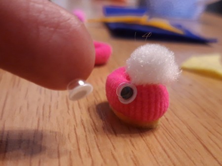 Teeny Tiny Dolly Slippers - if the eyes are difficult to work with dampen the end of your finger to pick them up