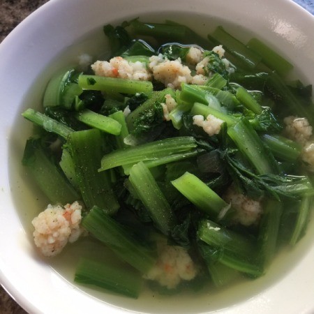 Chinese Mustard Greens and Shrimp Soup in bowl
