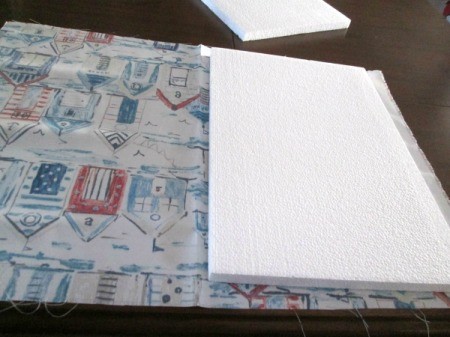 Making A Memory Board From Packing Materials - wrap the Styrofoam piece in your fabric