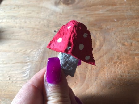 Egg Carton Magic Mushrooms - insert into a cap and hold for 10 seconds allowing the glue to set