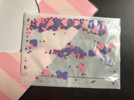 Repurpose Victoria's Secret Shopping Bag for Valentine's Day - view of the bag from the front with the dots and hearts
