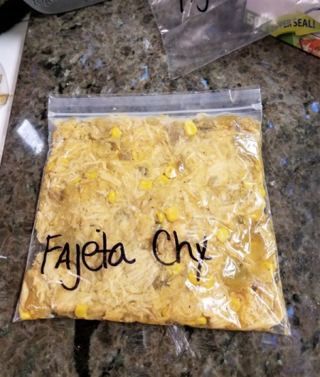 A labeled bag of food, ready for the freezer.