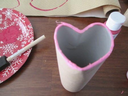 Recycled Paper Rolls as Heart Stamps - dip in paint or apply with a sponge brush